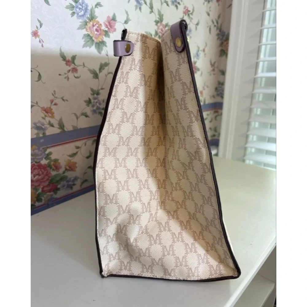 Mia K Farrow Collection Monogram Tote Bag Cream Lavender Purple Tan M Logo Large